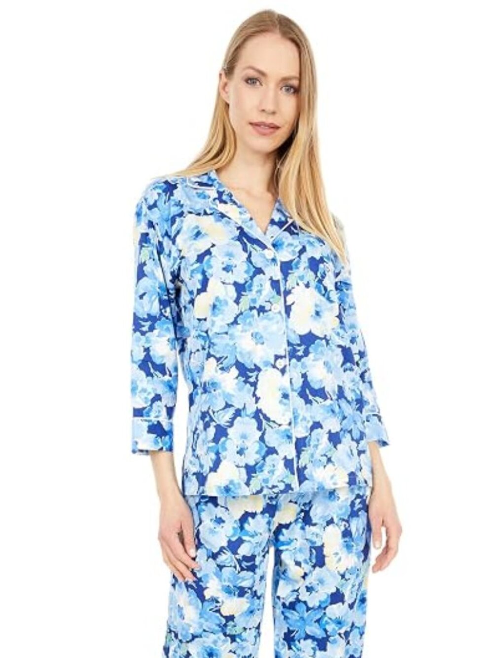 LAUREN RALPH LAUREN Womens 3/4 Sleeve Notch Collar Pajama Top Only,1-Piece